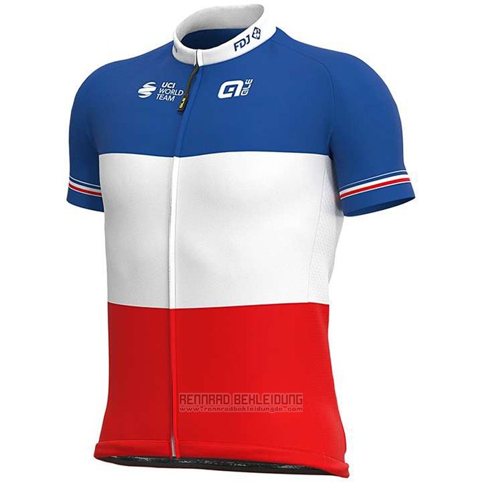 2020 Fahrradbekleidung Groupama-FDJ Champion Frankreich Trikot Kurzarm und Tragerhose - zum Schließen ins Bild klicken
